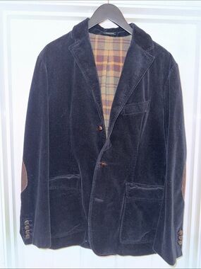 J. Crew Men's Dark Navy Corduroy Sport Coat with Brown Elbow Patches